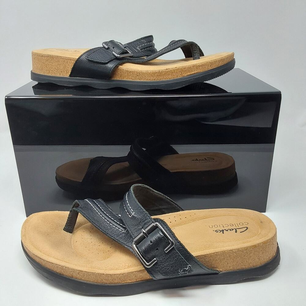 Clarks Brynn Madi Black Leather Women’s Sandals NWB